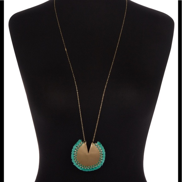 Pannee Circle Necklace Gold-Tone With Mint Fringe - Picture 2 of 2